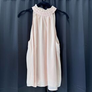 Easel Sleeveless Blouse with Ruffled Neck in Light Pink